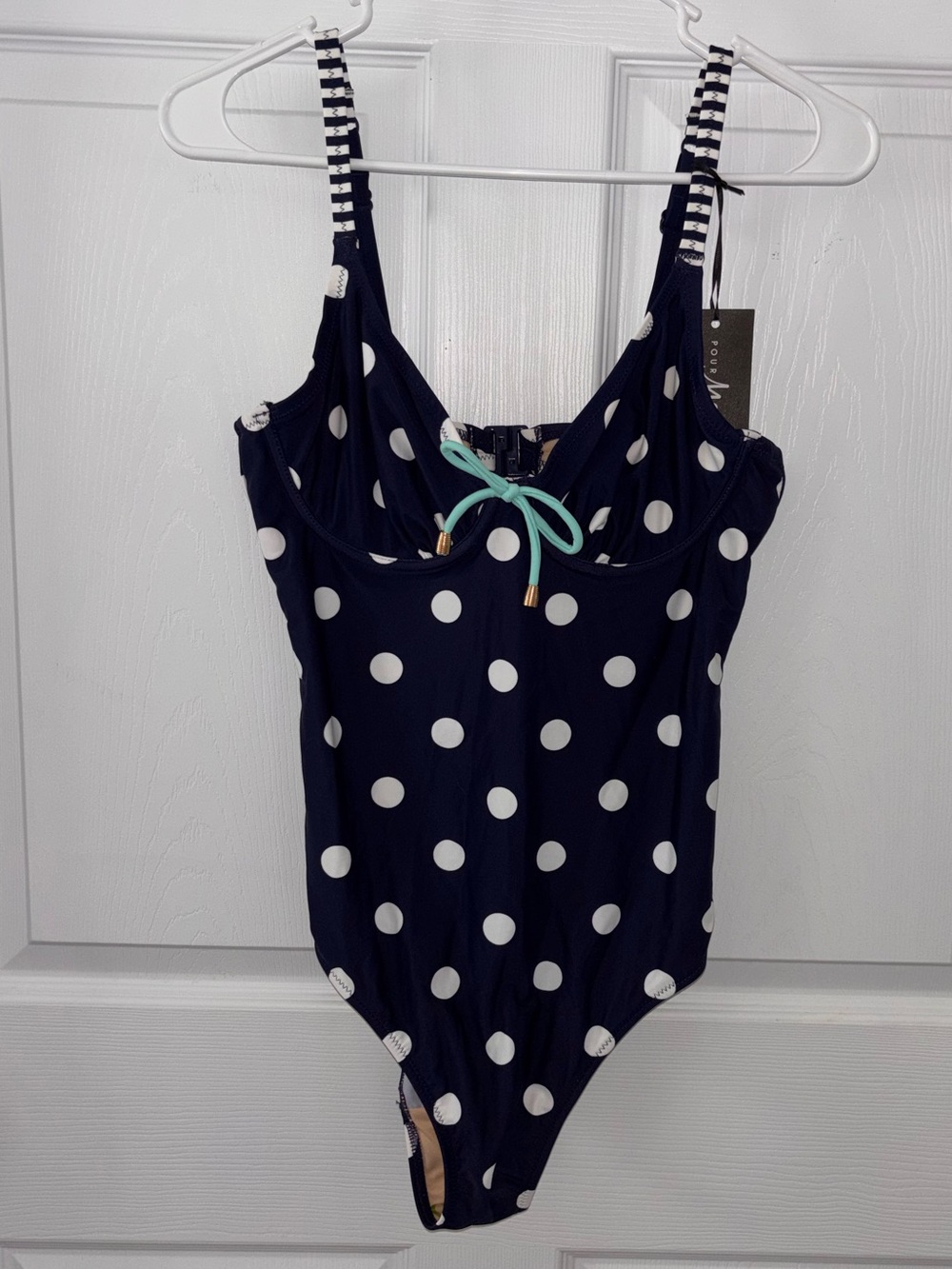 Pour Moi Beach House One Piece Swimsuit Navy Blue Aqua Sz US 36C NWT Pinup Style